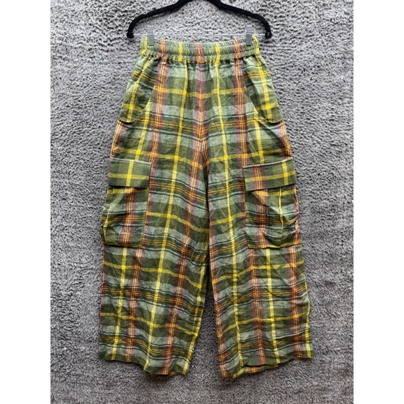 Nicholas Daley Other - Nicholas Daley Linen Green Plaid Wide Leg Drawstring Cargo Pant Mens Size 30